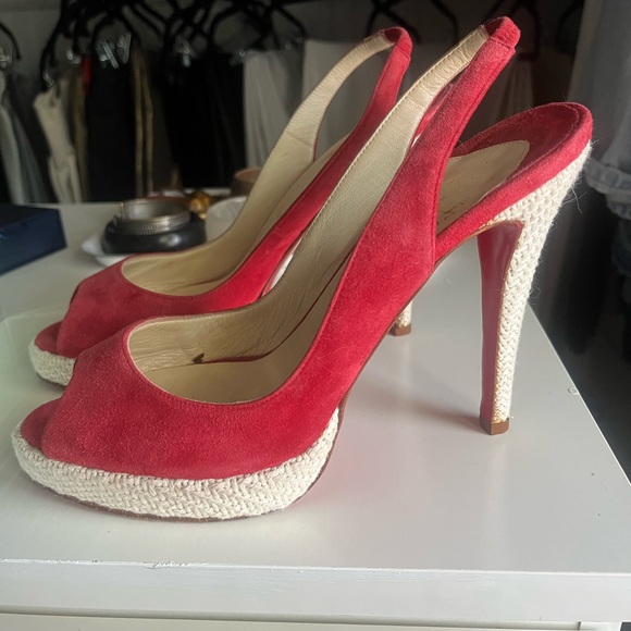 RARE Christian Louboutin vintage red suede and woven slingback heels - Picture 5 of 6